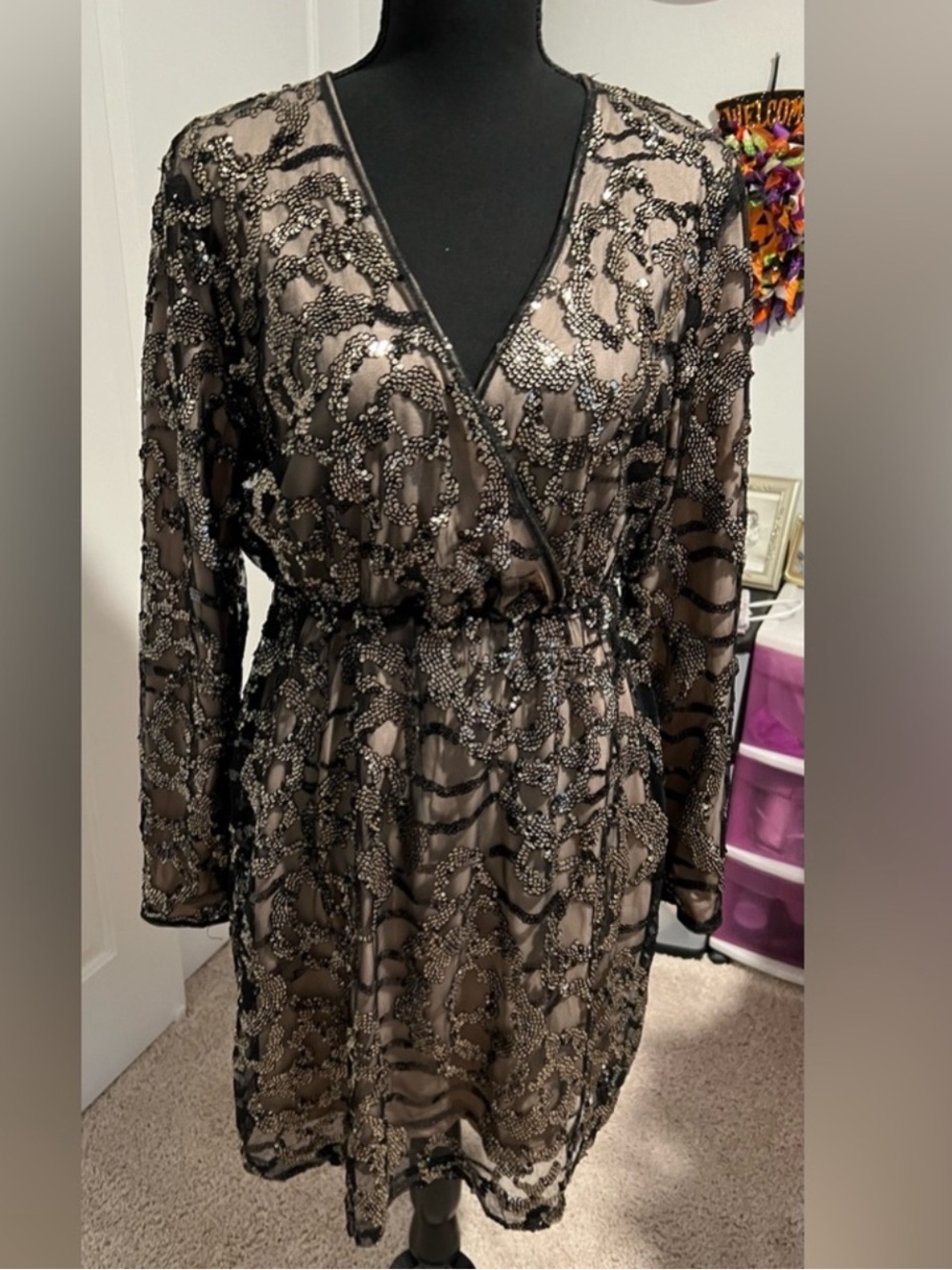BooHoo Long Sleeve Sequin Wrap Dress size 12 NWT